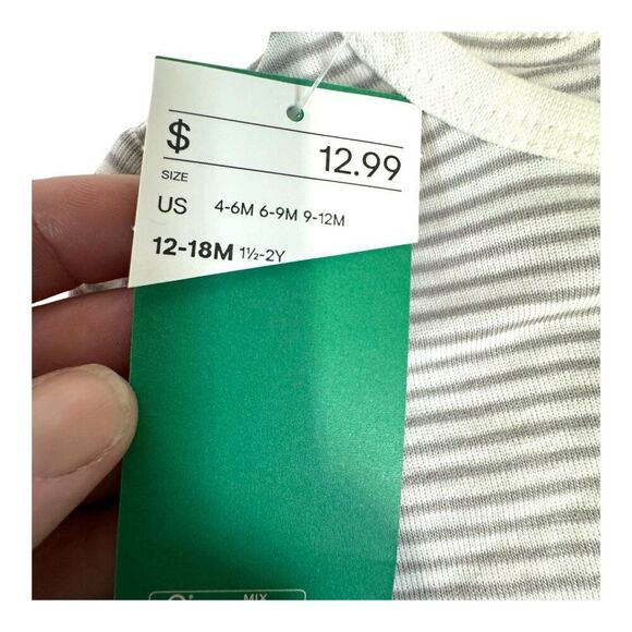 H&M Basic Organic Cotton Baby Bodysuit Set Of 2 Long Sleeve 12-18M Gray & White - Picture 6 of 8